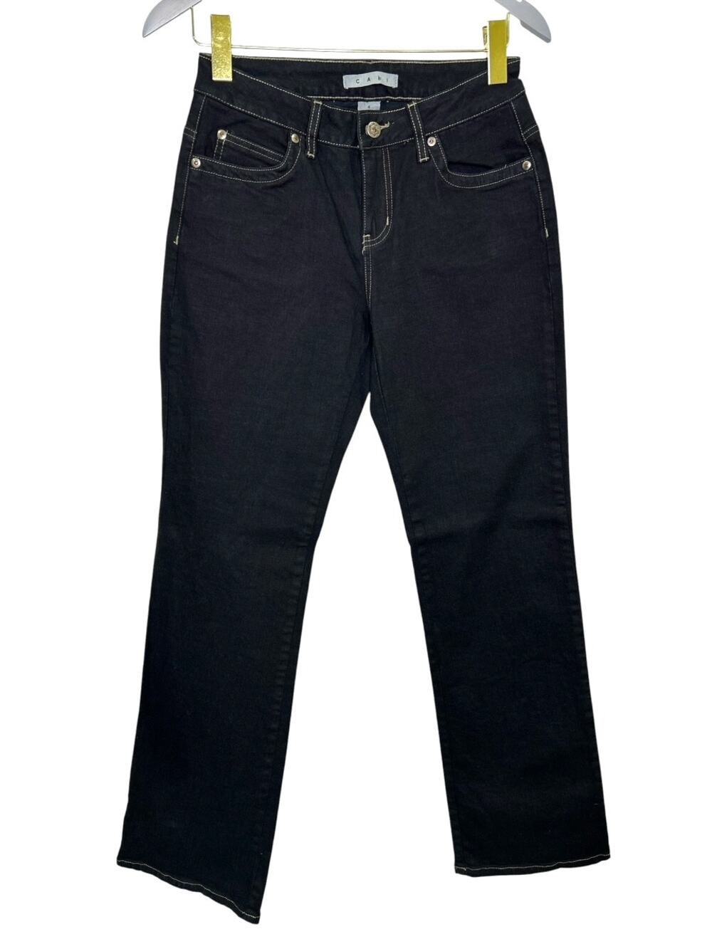 CABi Dark Wash Bootcut Mid-Rise Jeans Contrasting Embroidered Pockets Trim